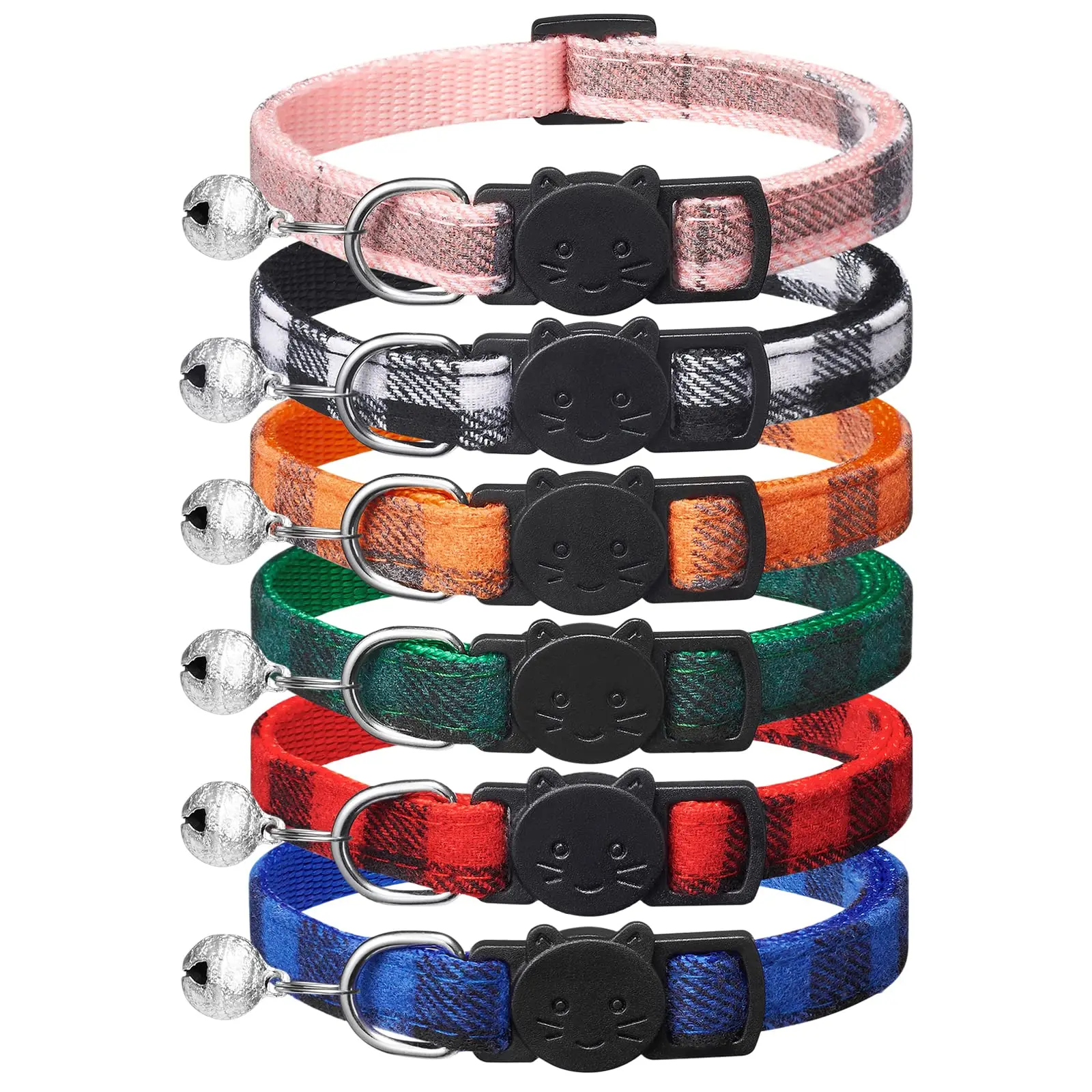 

6 Pack Classic Plaid Cat Collars with Bells - Breakaway Kitten Collar and Adjustable 6-9 in,Cute Kitty Collar for Girl Boy Cats