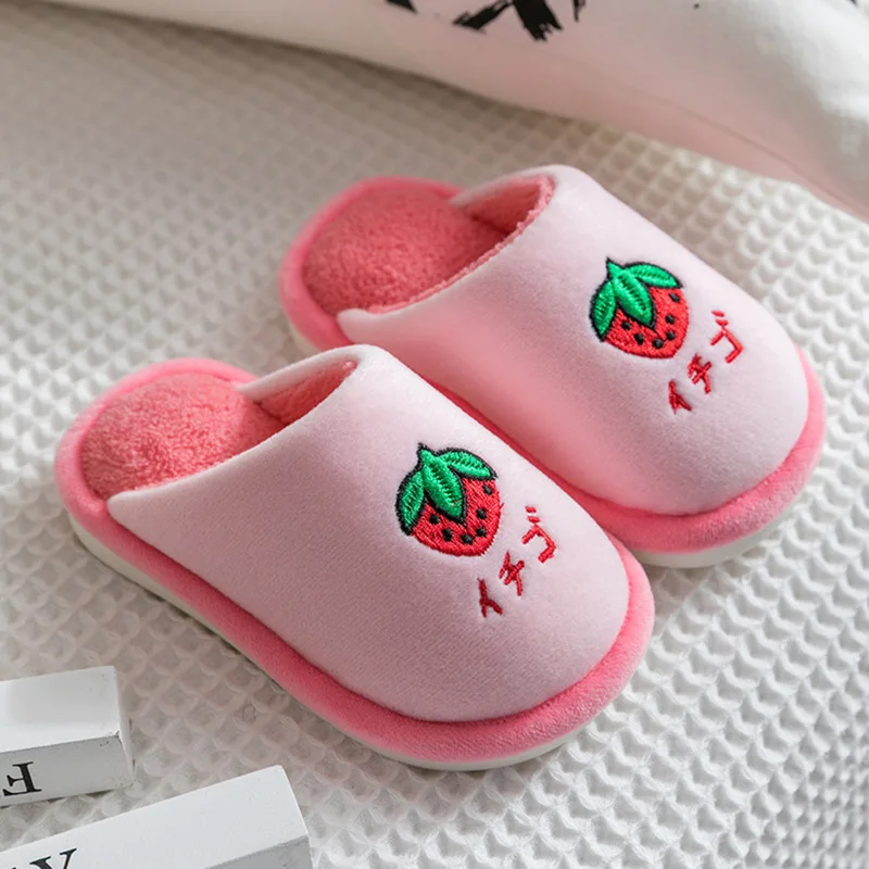 Children Autumn Winter Slippers Kids Non-slip Warm Plush Indoor Slippers Children\'s Fruit Cotton Slippers For Boys Girls