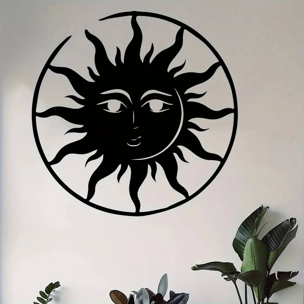 Windproof and Rainproof Metal Wall Art Featuring a Sun Face Design, Bright and Vibrant Design, Suitable for Courtyard, Garden, Home Decoration, New Year and Easter Gifts