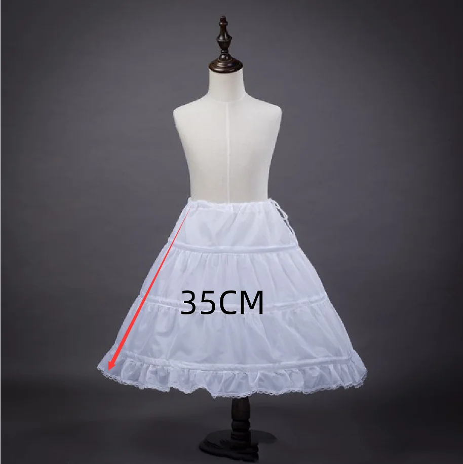 

White Children kids Petticoat A-Line 3 Hoops One Layer Flower Girls Crinoline Lace Trim Flower Girl Dress Underskirt