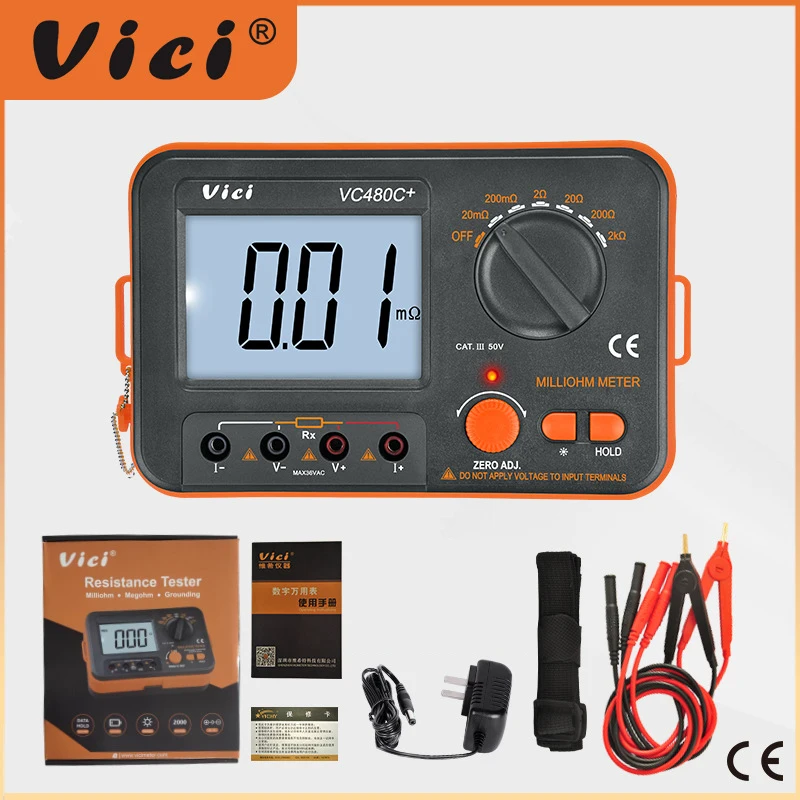 Vici Digital Milli-ohm Meter Resistance Tester 4 Wire Micro Ohm Meter VC480C+