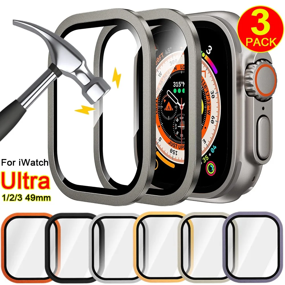 

Aluminium Alloy Case+Tempered Glass for Apple Watch Ultra 3 49mm Anti-Scratch Screen Protector for iWatch Ultra 1 2 3 Cover Film