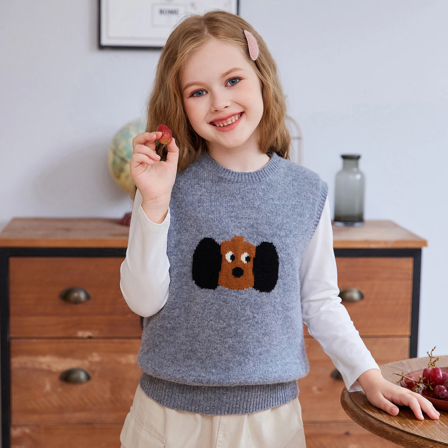 

Children's pure wool knitted vest baby sleeveless base camisole shoulder cashmere pullover cute little dog knitted sweater tops
