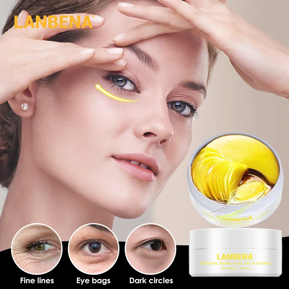 LANBENA Collagen Eye Patches 60Pcs Eye Bags Removal Wrinkles Dark Circles Patches Retinol VC Eyes Pads Sleep Face Mask Skin Care