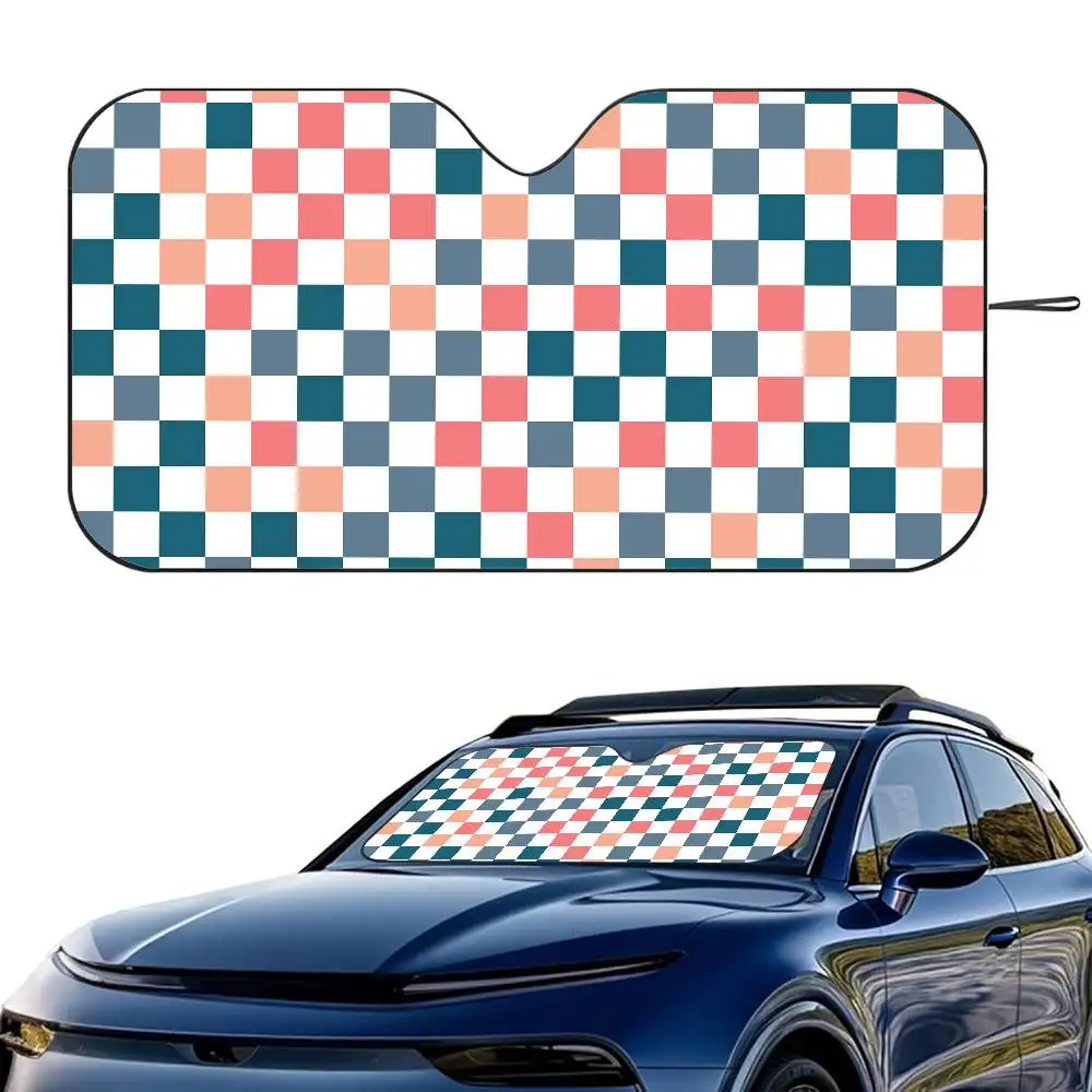 

Chessboard pattern Car SunShade Windshield Foldable Three-layer Insulation Sunshade By Suction Cup Blocks UV Rays Sun