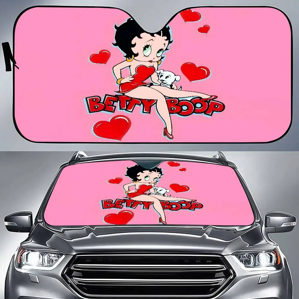 B-Bettys Boops Anime Backdrop Car Sun Shade Front Windshield Coverings Blocker Auto Protector Window Visor Screen Cover view 2