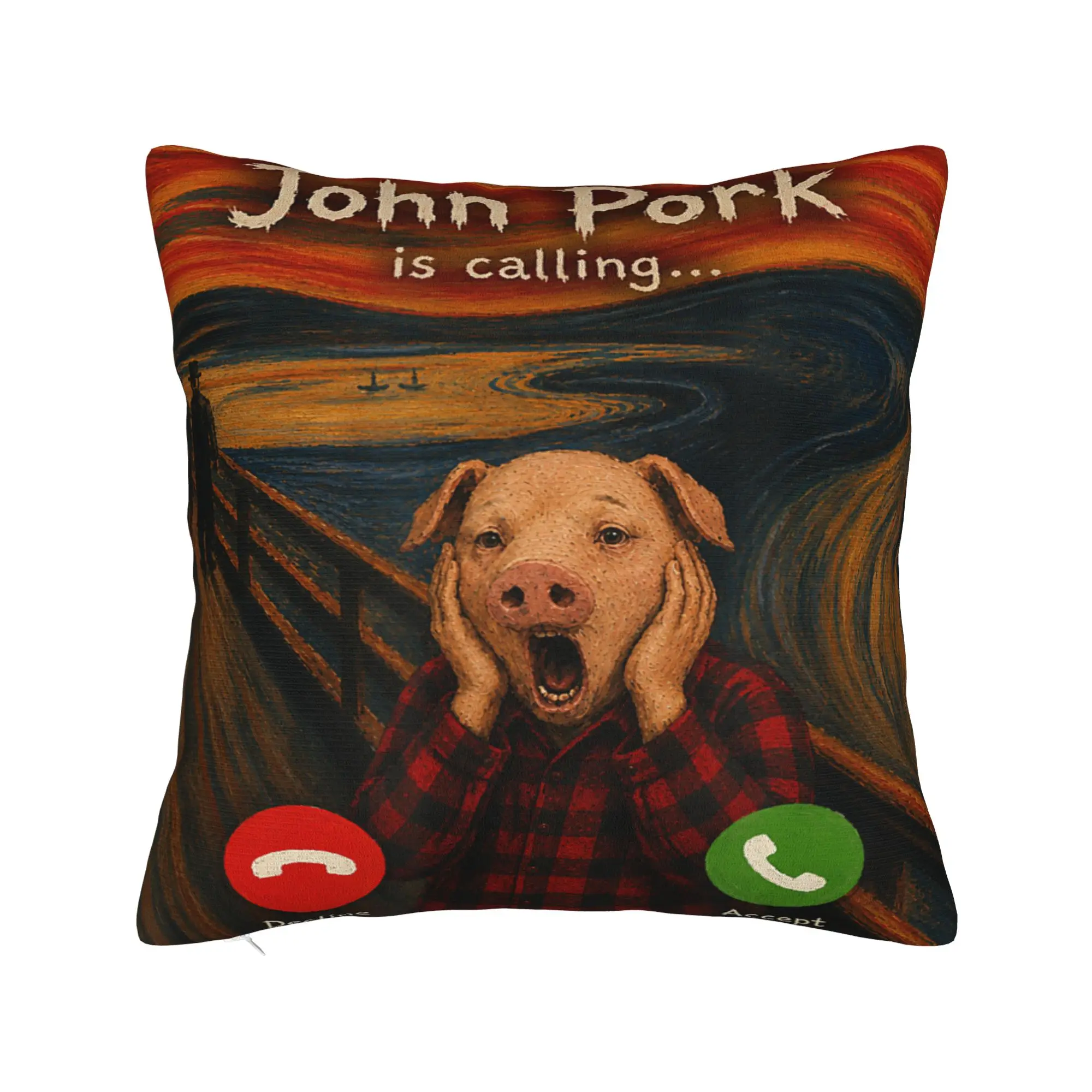John Pork The Scream Edvard Munch Art Parody Funny Meme Pillow Case  Funny Pillow Cover Soft Pillowcases For Living Room Chair