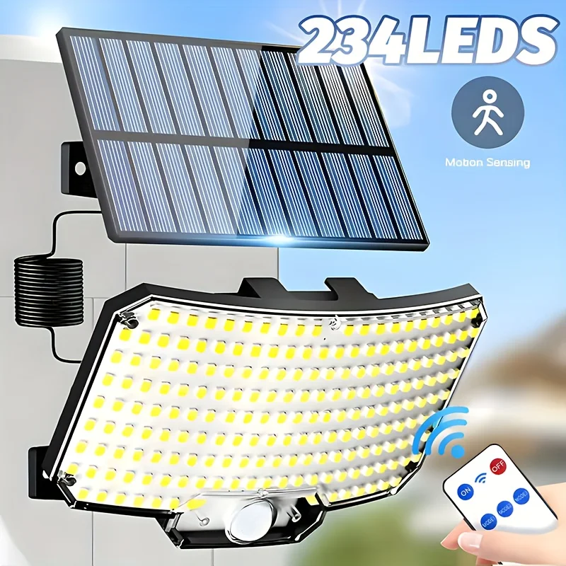 1-2 قطعة ضوء شمسي 234LED فائق السطوع، ضوء شارع بمستشعر الأشعة تحت الحمراء، ضوء حائط مزخرف، أوضاع تبديل متعددة مع جهاز تحكم عن بعد