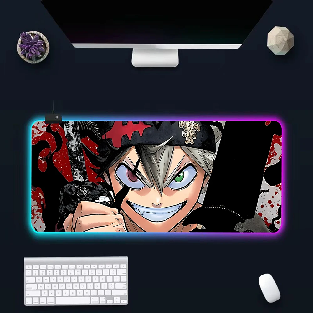 Anime Clover juvenile Asta RGB Pc Gamer Keyboard Mouse Pad Mousepad LED Glowing Mouse Mats Rubber Gaming Computer Mausepad