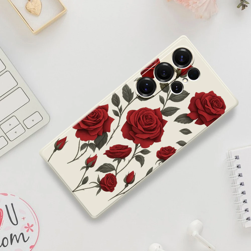 Rose Pattern Phone Case For Samsung Galaxy S25 S24 S23 S22 S21 S20 Ultra Plus S23 FE S21FE S20FE S10 Plus Silicone Cover Funda