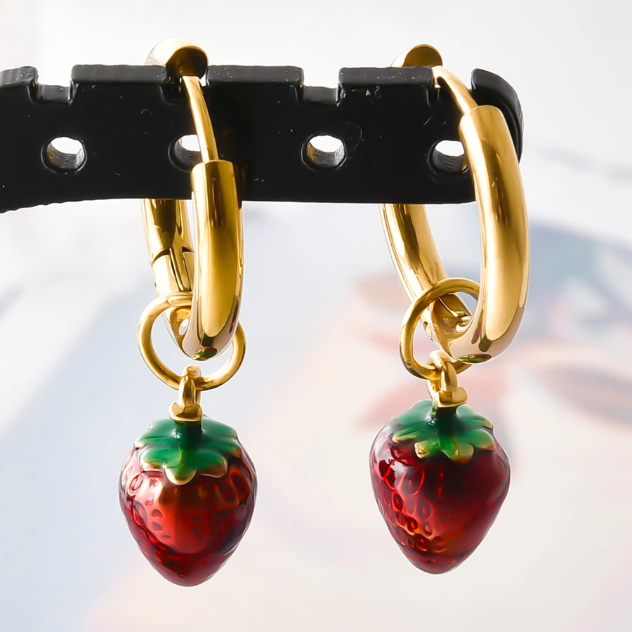 Emaille-Obst-Tier-Anhänger-Ohrringe, echt vergoldet, 316 Edelstahl, Granatapfel-Chili-Ohrringe für Damen und Herren, Schmuck – Detail 3
