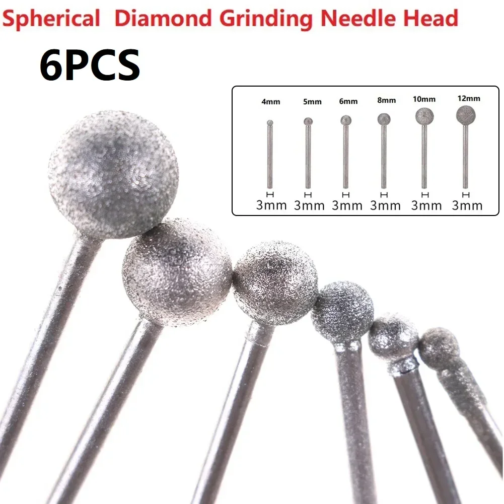 

YTOM 6PCS/Lot Diamond Round Ball Burr Drill Bit Set Grinding Wheel Diamond Tools For Carving Engraving Drilling 4-12mm Dremel To