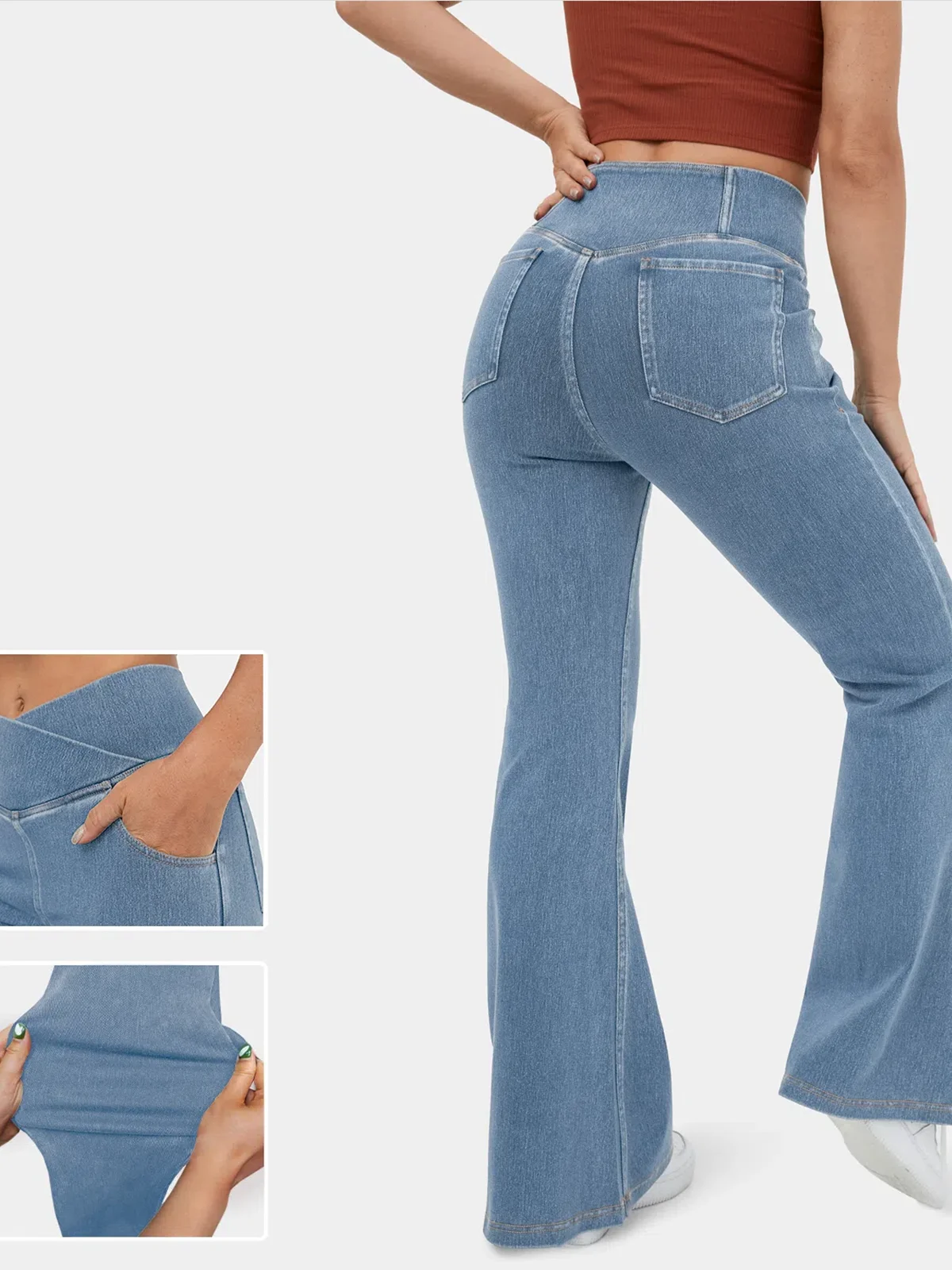 Jeans svasati a vita alta da donna Streetwear Pantaloni elasticizzati Y2K Pantaloni slim in denim con fondo a campana Pantaloni retrò casual da festa per pendolari