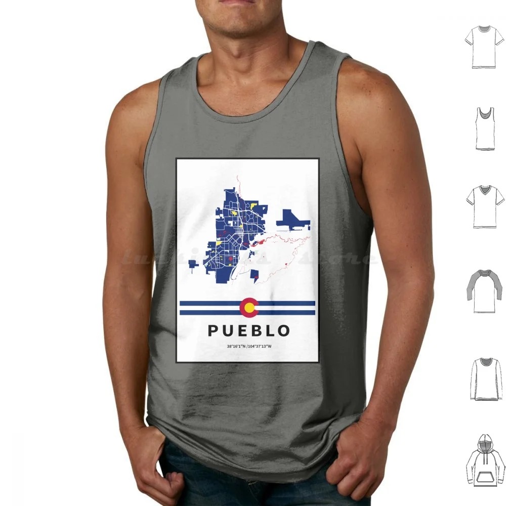 Pueblo-Colorado-City Street Map Tank Tops Print Cotton Pueblo Colorado Map Straight Outta Street Wanderlust Travel