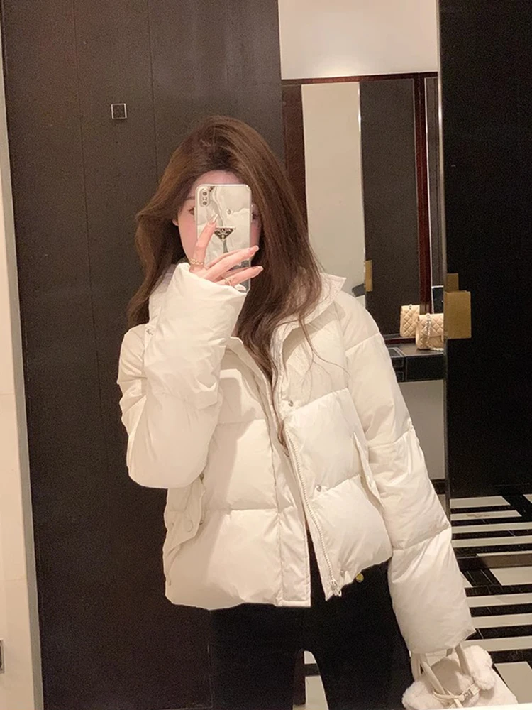 Lightweight Puffer Jacket Women's Short Style Bread Cotton Outerwear Stand Collar Thickened Winter Commute Windproof Zipper