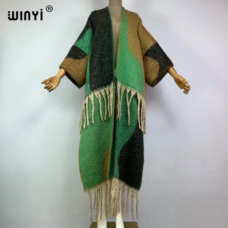 WINYI winter coat for women Africa new print tassels Luxury Long Fur Loose OverCoat Thick Warm long down coat fashion cardigan