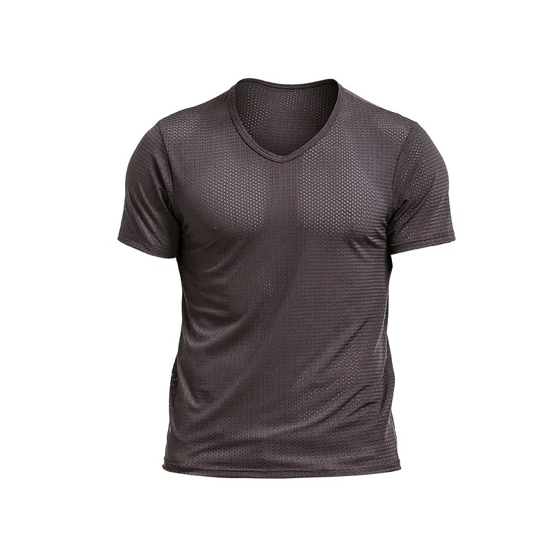 Ice Mesh Eye T-Shirt Herren Mesh Atmungsaktives Mesh Hohl Sport Fitness Sommer Schnell trocknend Lose V-Ausschnitt Tide Mesh Kurzarm