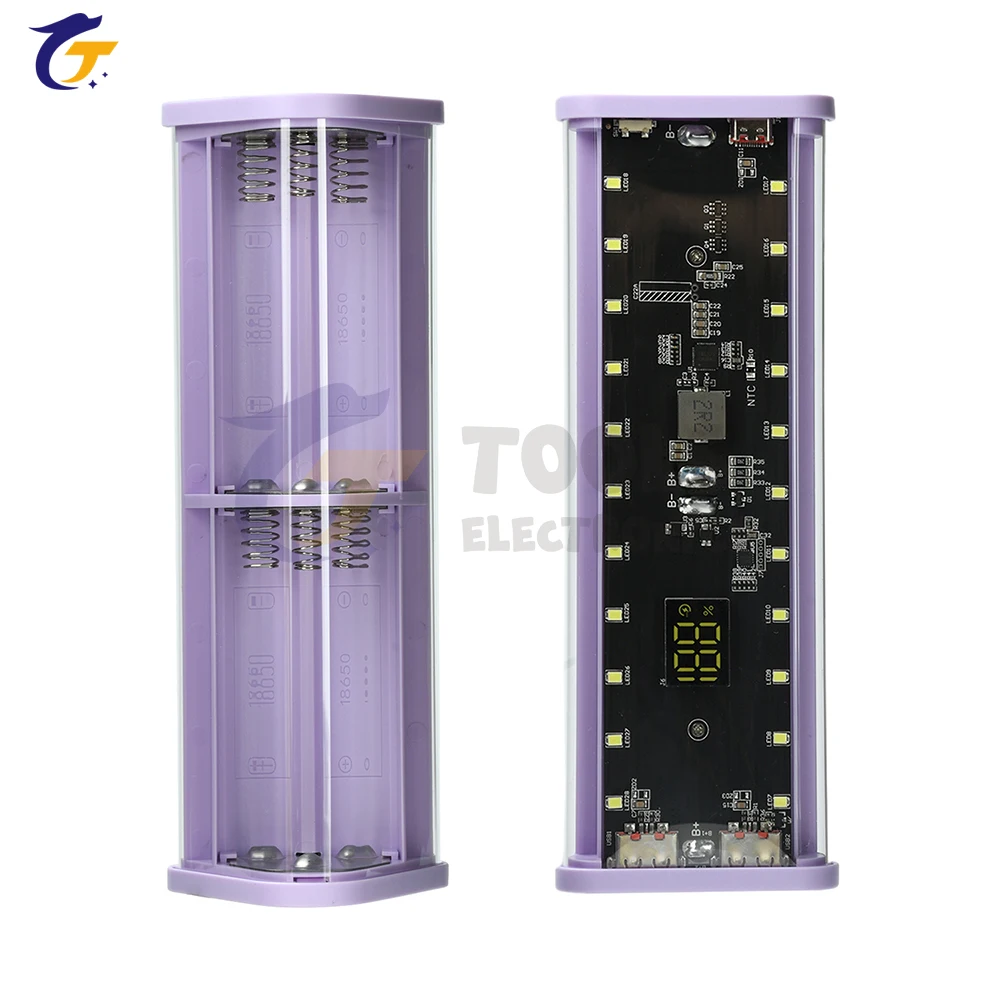 Transparent Shell 6-Cell 18650 Battery Case 22.5W Fast Charging Power Bank Case No-Solder Kit Battery Storage Box