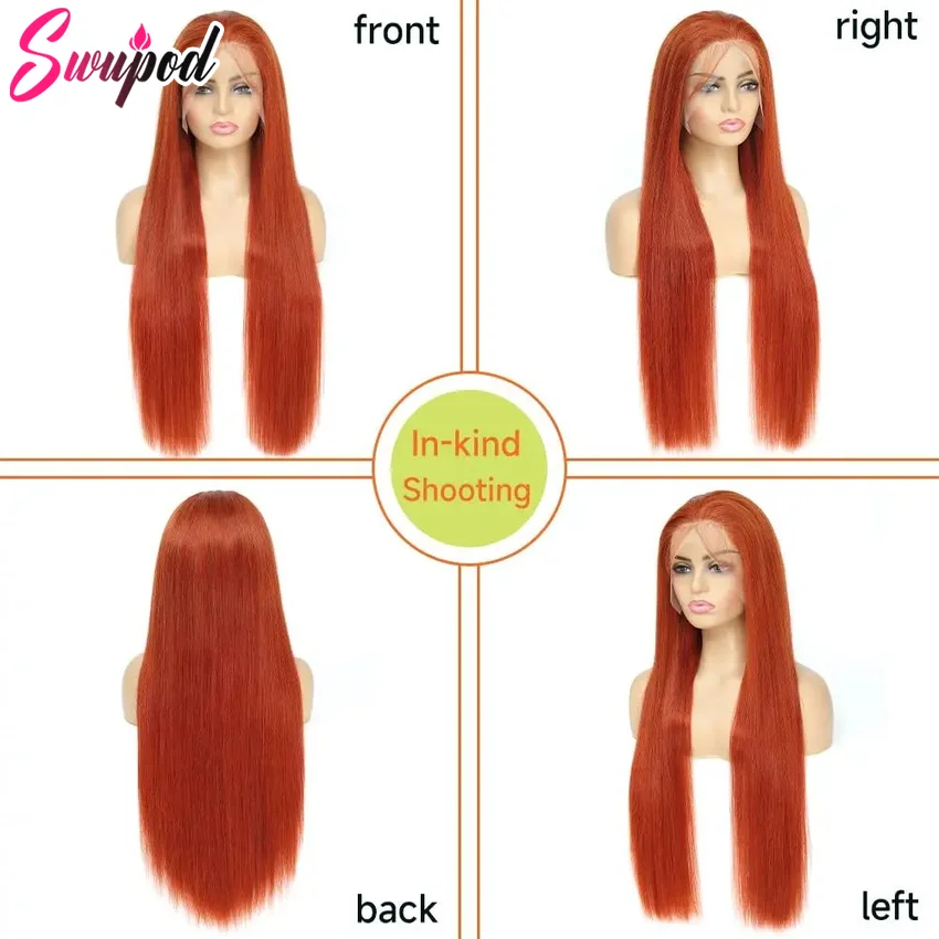 Remy 200 Dichtheid Transparant 13X6 Hd Lace Frontale Pruik Rechte Kanten Pruiken Menselijk Haar Gember Oranje Zwarte Pruik Witout Lijm