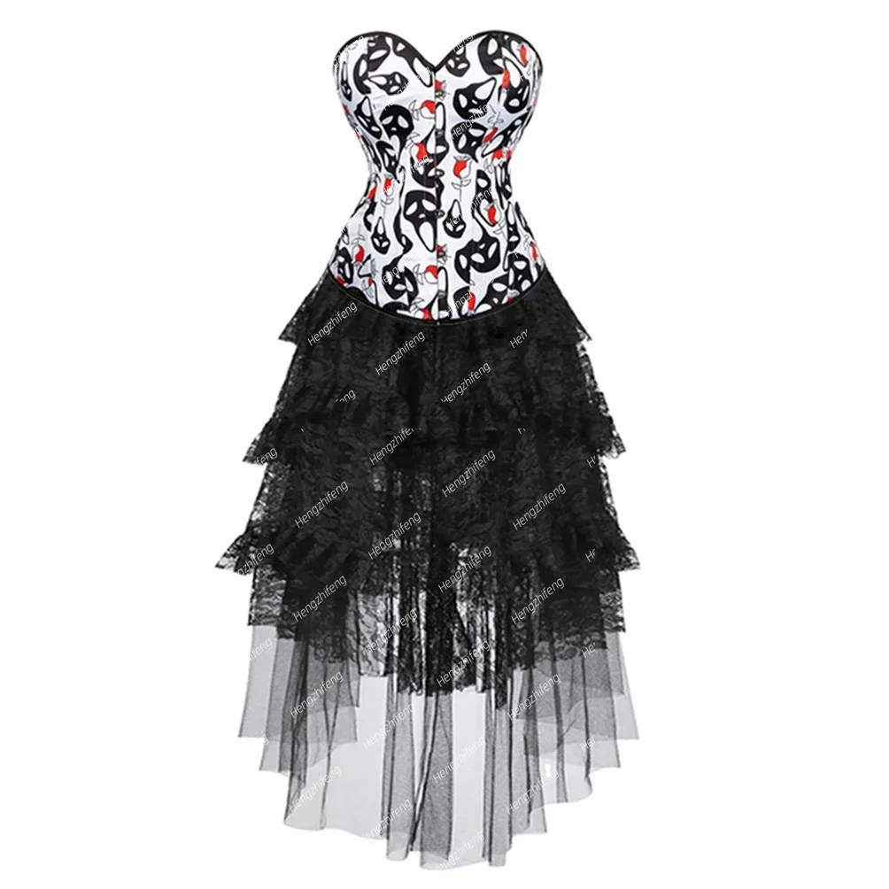 Burlesque Corset Skirt Princess Bustier Skirts Skull Lace Up Bustiers Gothic Korsett Festival Outfit Christmas Costume Plus Size