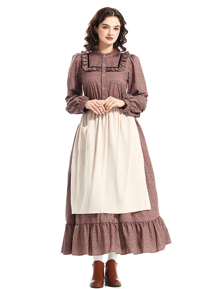 loween Costume andma per adulti Fata T Mamma Vestito Medievale Marrone Stampa floreale Dr Abbigliamento etnico da donna Spettacolo teatrale