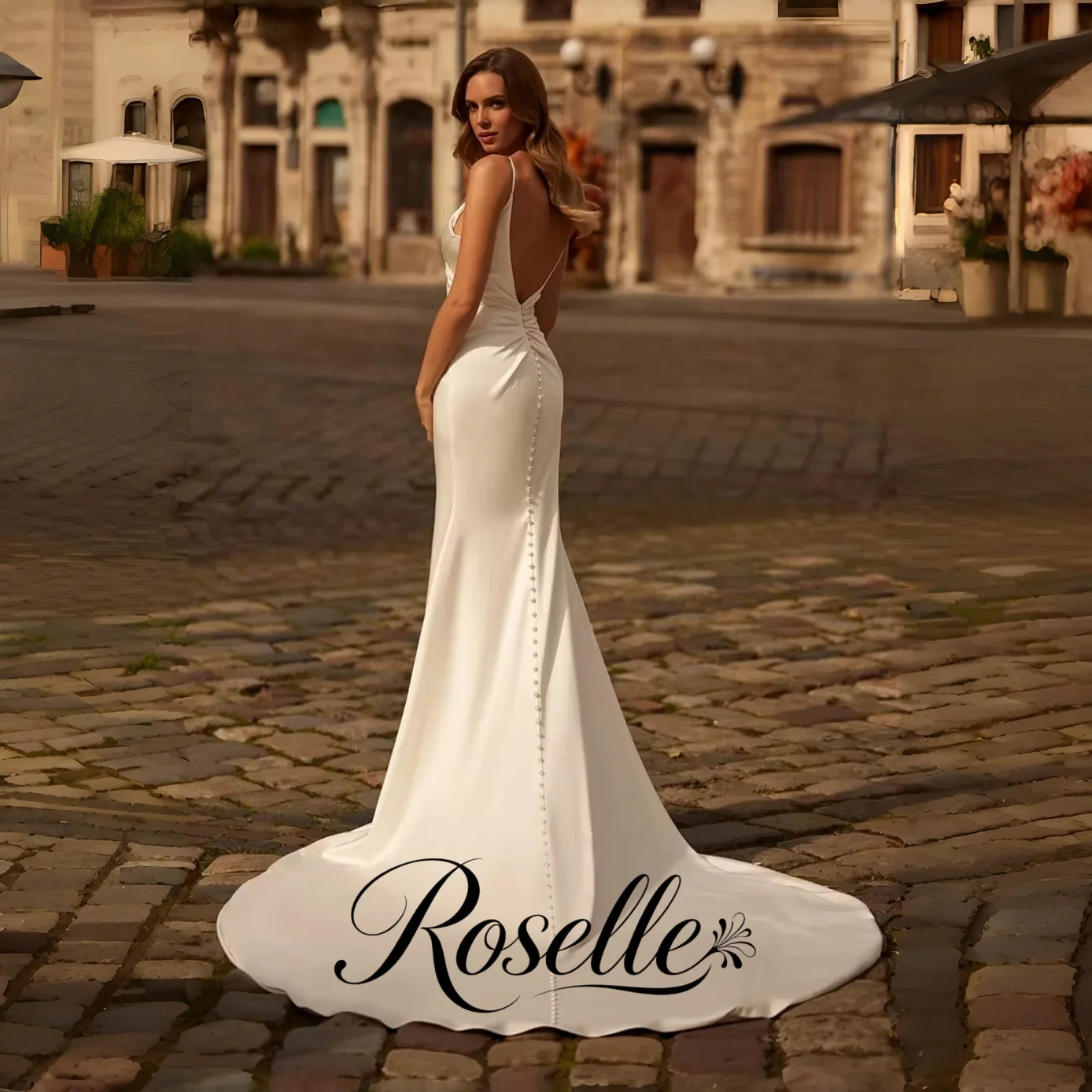 ROSELLE Simple Spaghetti Strap Mermaid Elegant Wedding Dress V-Neck Open Back 2026 Bridal Gown Customized свадебное платьеl
