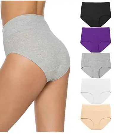 5 Stück Damen-Höschen mit hoher Taille, Baumwolle, Übergröße, Shaper, einfarbig, atmungsaktiv, Bauchunterstützung, Unterwäsche, sexy Dessous für Damen – Detail 5