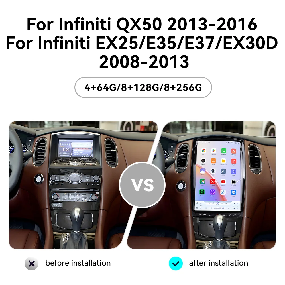 14.5 Inch  For Infiniti QX50 2013 - 2016 For Infiniti EX25 / E35 / E37 / EX30D  GPS Multimedia Player Vertical Tesla Screen DSP