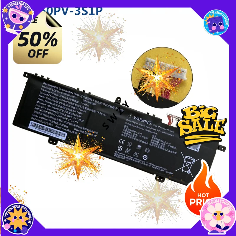 SWZY  High Quality 11.4V 5100mAh 58.14Wh Replaceable Battery Laptop Battery for U638560PV-3S1P  10 Needles and 9 Threads