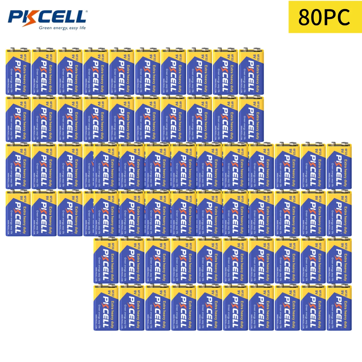 80PCS PKCELL 9 Volt 6F22 Carbon Battery Pilas Super Heavy Duty 6F22 9V Batteries For Dog Bark Controllerssmoke Detectors