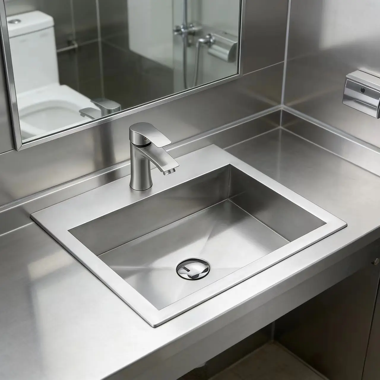 Sink,Modern Stainless Steel Polished Square Wall-Mounted Single Handle Sink With Drainer For Outdoor Balcony Use