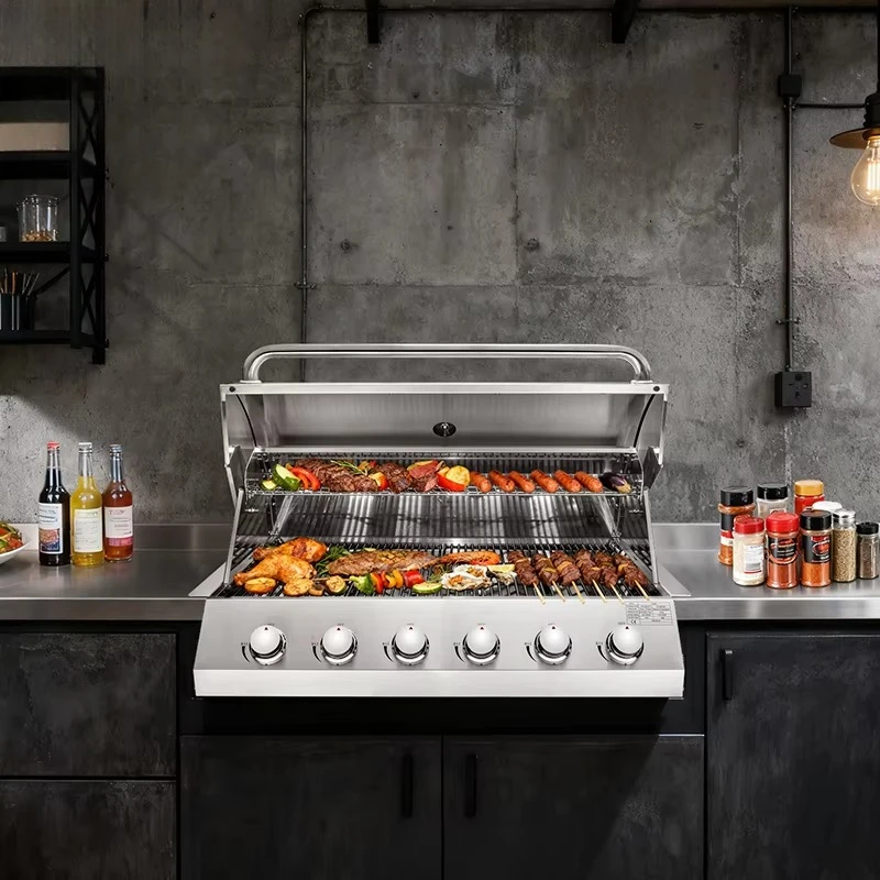 Burner Household/Commercial Heavy Duty Kitchen Built-in Gas Grill Eco-friendly Indoor Outdoor Grill Cooking Smoke Grill