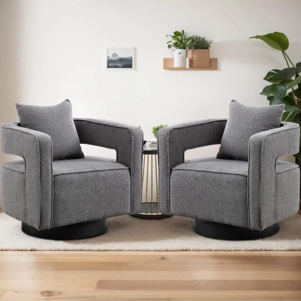 

Boucle Modern Swivel Accent Barrel Chair Set of 2,Gray