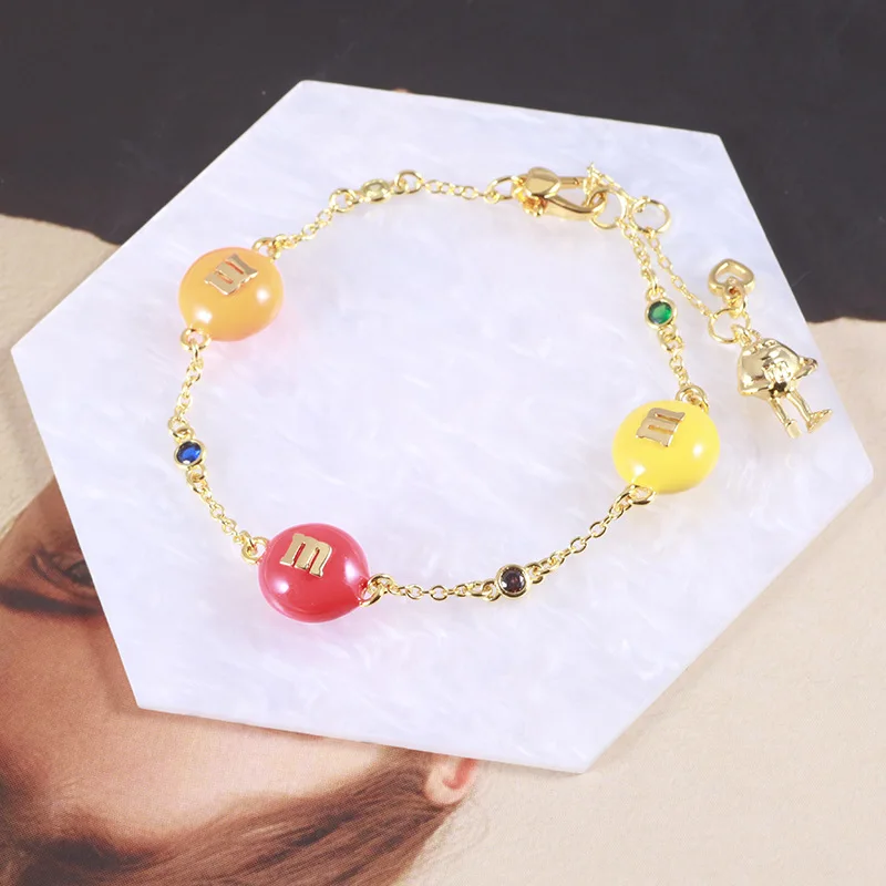 

New Goth Design Cute Hand-painted Enamel Glaze Funny Personalized Gold-plated Letters Chocolate Bead Charms Bracelet for Girls