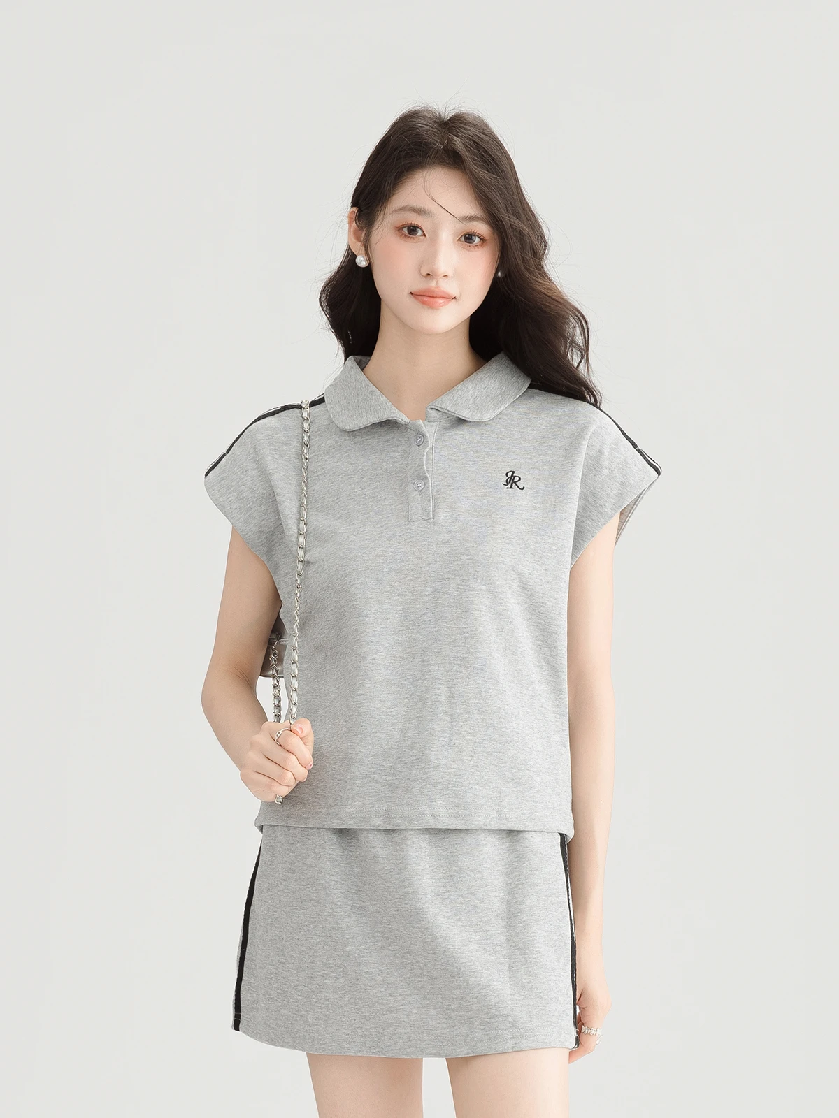 

Mei Ning New Summer ort Sve T-irt Top Women's High Waist Skirt Slimming Spor Two-Piece Set Cotton Crew Ne