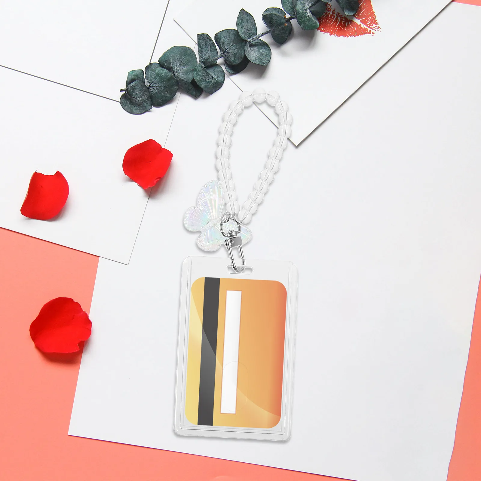 1Set Cute Photocard Holder Vertical Id Badge Holder Slide Up Down Closure Reusable Card Sleeve for Office School Women
