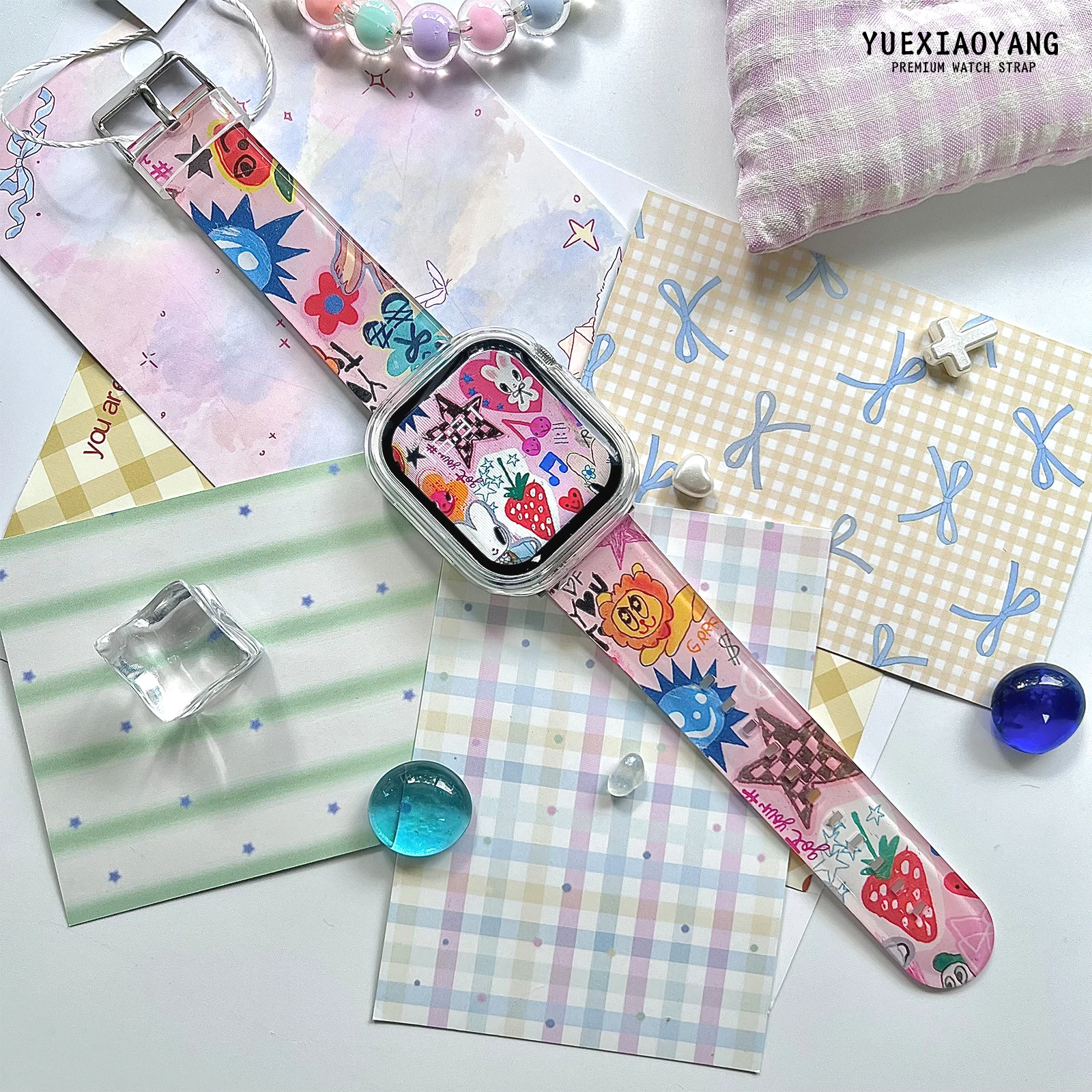 Correa de reloj transparente con pintura al óleo para Apple Watch 11 10 9 8 7, pulsera reemplazable para iWatch 42mm 41mm 38mm