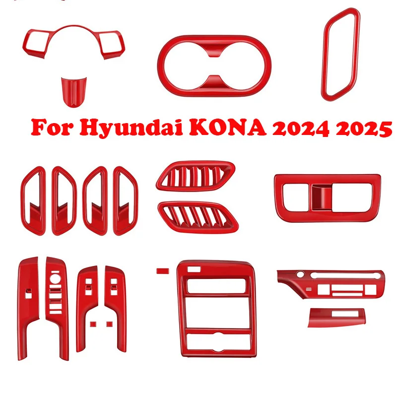 LHD ABS Red For Hyundai KONA 2024 2025 center conlose air conditions ooutlet gear shift panle handle cover interior Accessories