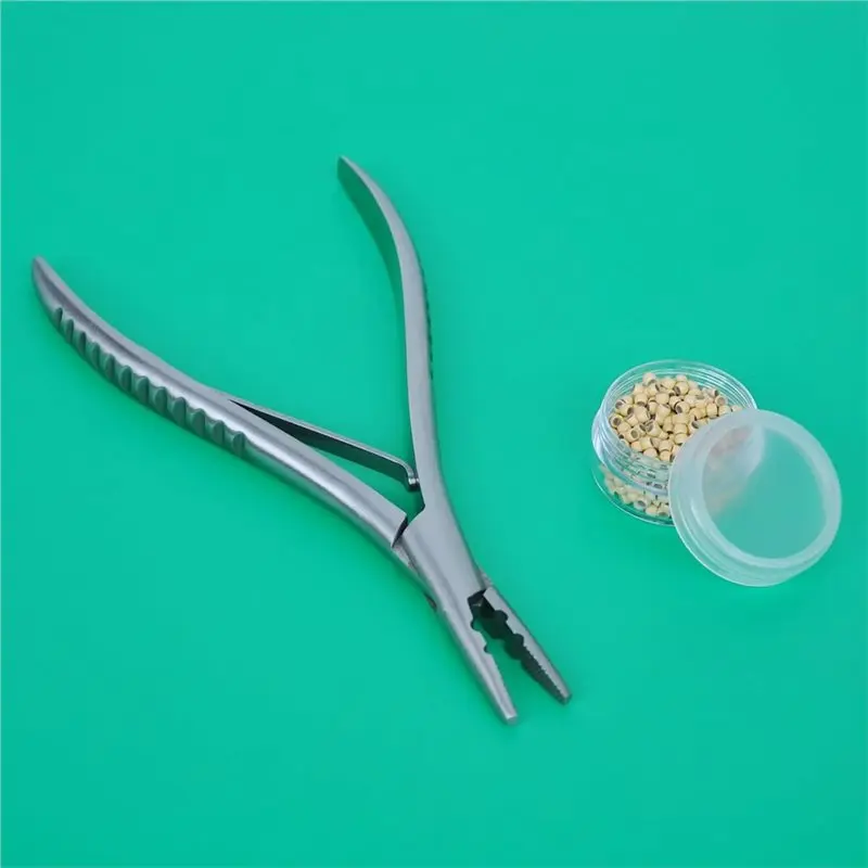 ABKO-Multi-Function For Hair Extension Plier Tool In Stainless Steel With 2 Holes Designed For Hair Removal For Micro Ring Loop