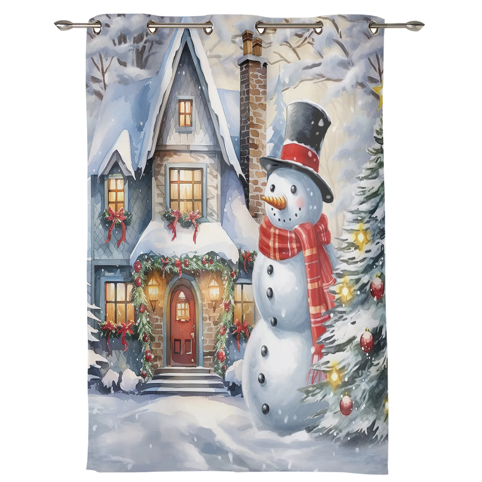 Christmas Snow Scene Snowman Window Curtains for Living Room Luxury Bedroom Decor Curtains Kitchen Balcony Drapes