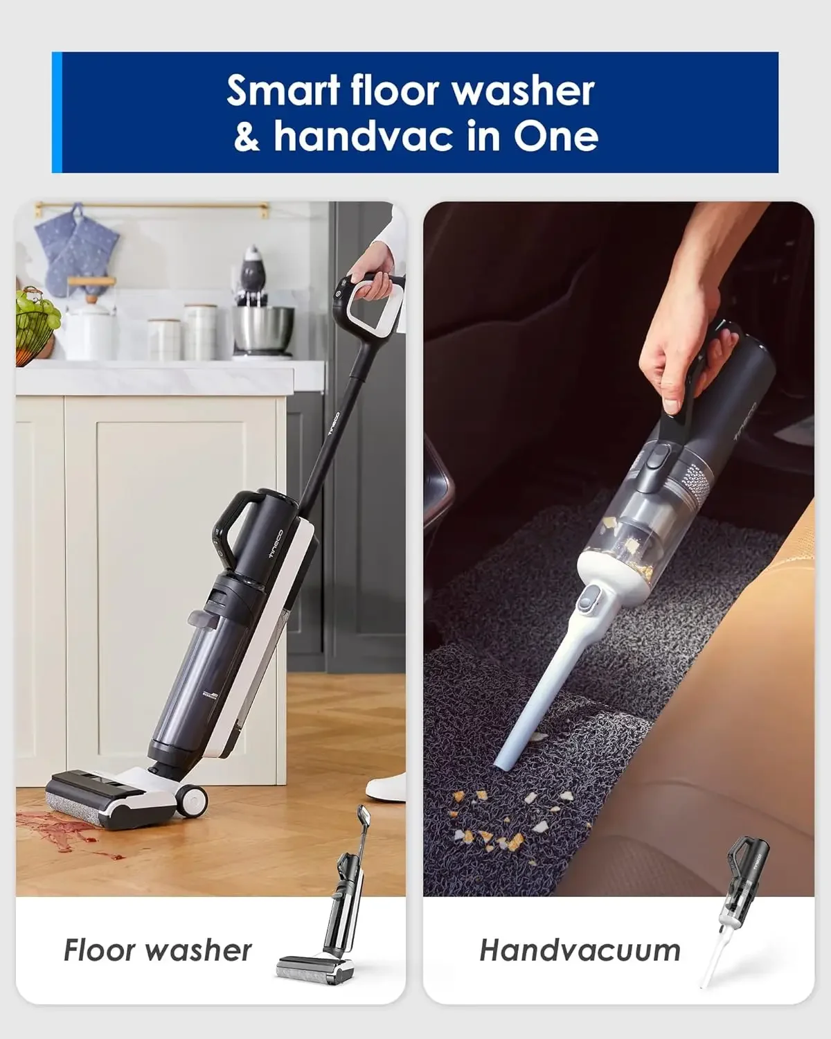 Smart Wet Dry Vacuum Cleaners, Floor Cleaner Mop 2-in-1 Cordless Vacuum for Multi-Surface, Lightweight and Handheld, Floor ONE S