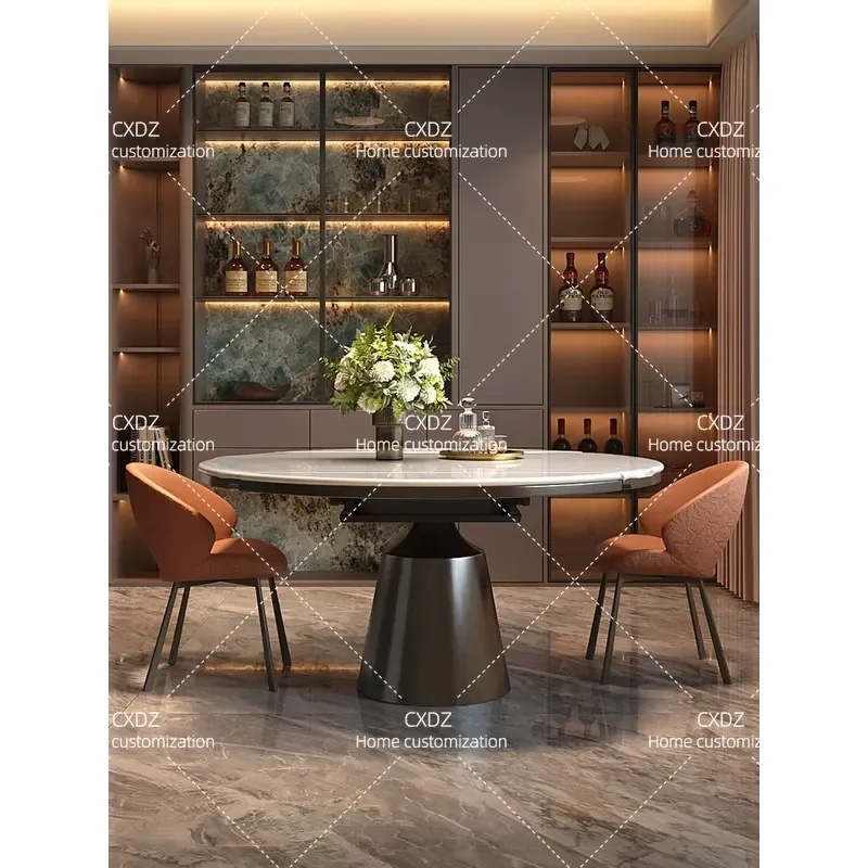 Italian Minimalist White Marble Dining Table Retractable Square to Round Dual Purpose High End Natural Stone Kitchen