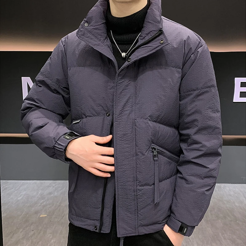 

Casual Stand Collar Duck Down Jackets 2025 Winter Men's Solid Color Warm Puffer Coat Outwear Loose Windproof Padded Top Clothing