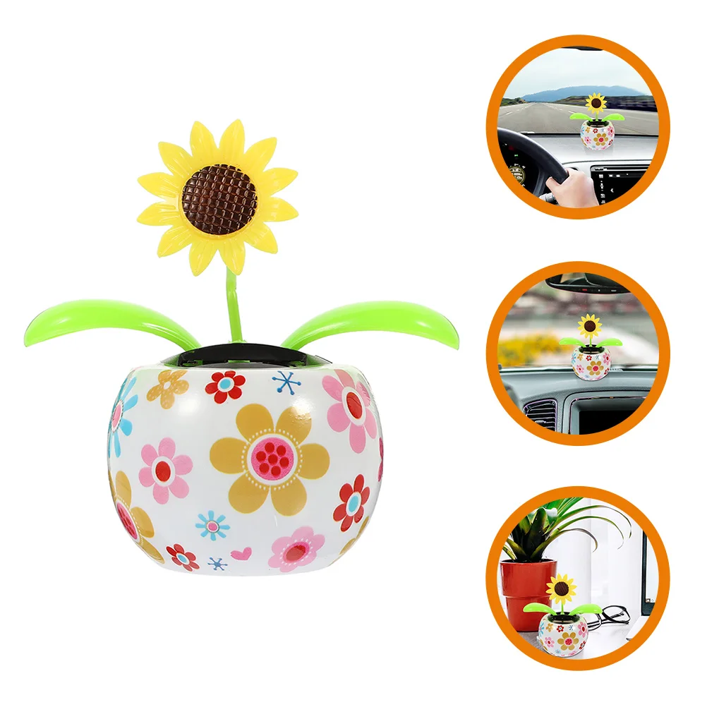 Solar Automatic Swing Car Ornaments (sunflower) Statue Dashboard Decoration Household Interior Plastic Powered Toys Dancing