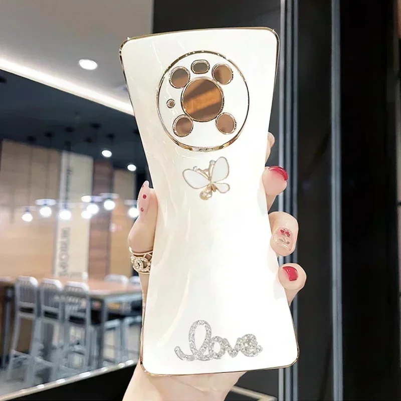 เคสโทรศัพท์หรูหราสําหรับ OnePlus Nord CE 3 Lite N30 5G Bling รักผีเสื้อชุบเลนส์กล้องป้องกันซิลิโคนอ่อนเต็มรูปแบบ