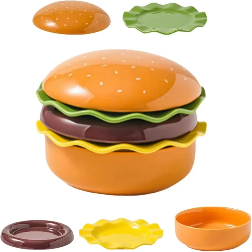

New Stackable Ceramic Burger Plate Mini Multicolor Hamburger Plate Set Easy to Clean 5-Layer Divided Plates