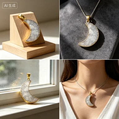 WT-P1706  Exquisite Gold Inlaid Moon Pendant Natural Druzy Quartz Textured  Elegant Lady Necklace Earring Accessories