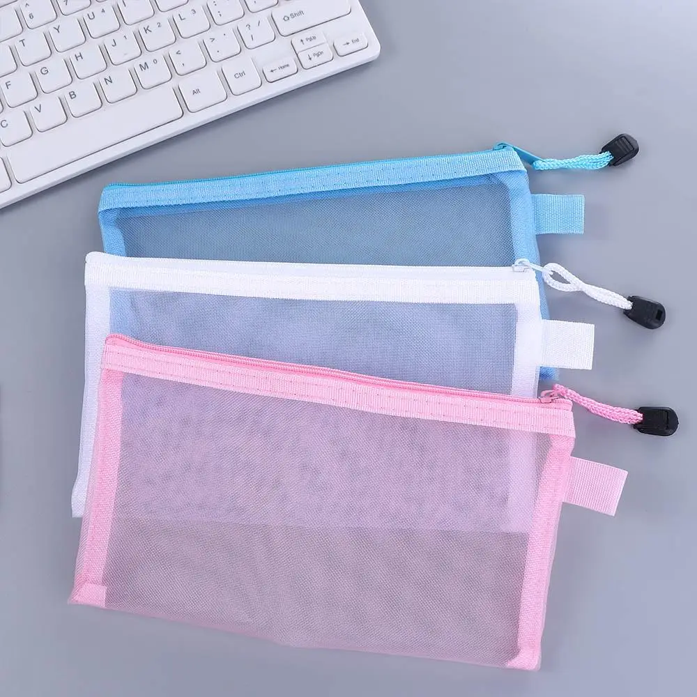 Transparente Mesh Zipper Cosmetic Bag, Lápis Case, Home Storage, Bolsas, Maquiagem Bolsa, Documento Bag, Zipper Pouch, File Folders