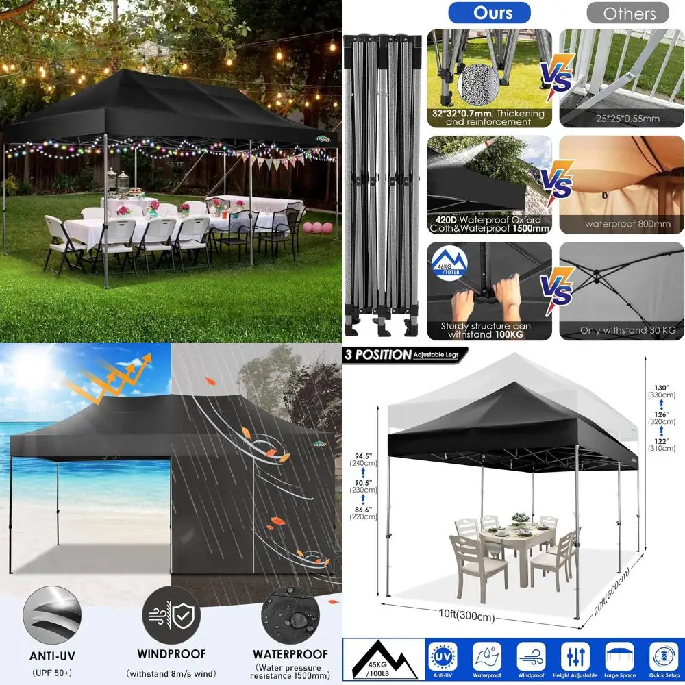 

10x20 Heavy Duty up Tent with 6 sidewalls Easy Up Commercial Outdoor Wedding Party Tents or Parties All Season Wind & Waterproo