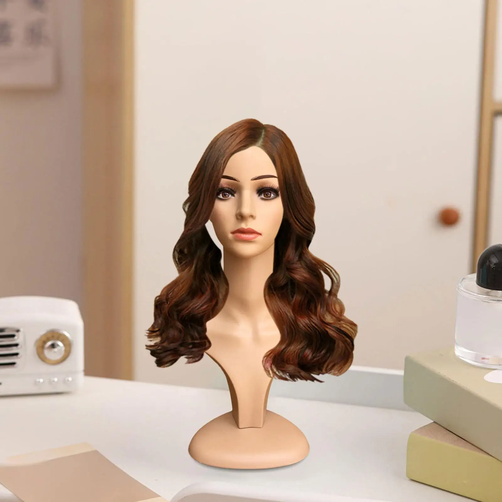 Female Mannequin Head with Shoulder Multifunctional Wig Holder for Hairpieces Suitable for Displaying Hats Bandanas Earphones